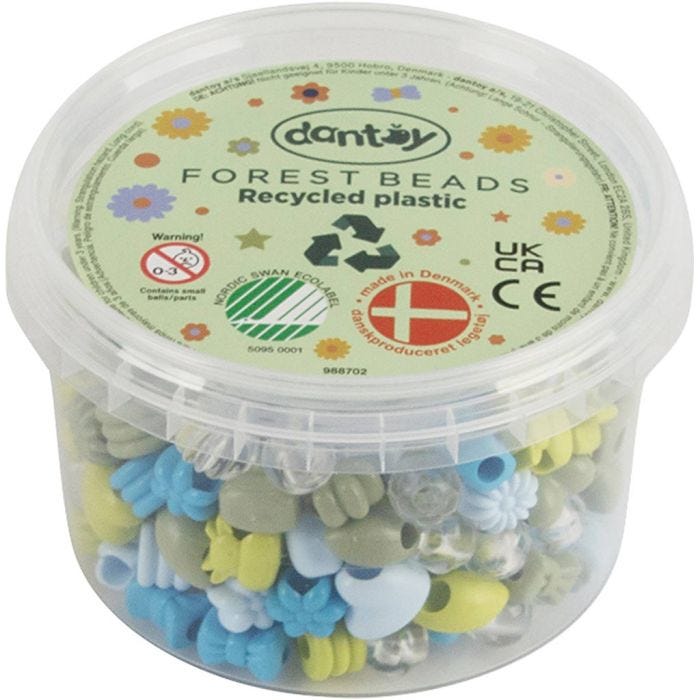 Dantoy Beads, Recycled plastic, dia. 5-8 mm, hole size 4 mm, blue/green harmony, 280 pc/ 1 pack