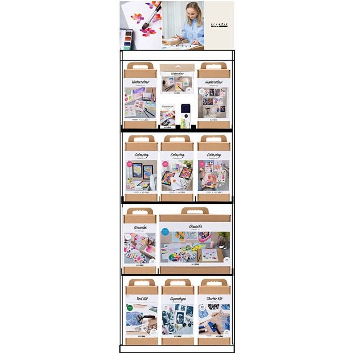 Floor Display, unassembled, Art supplies, adult, H: 1580 mm, L: 600 mm, W: 400 mm, 84 sales units/ 1 pc