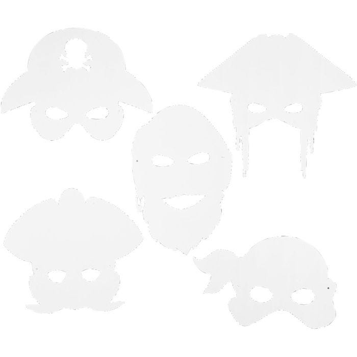 Pirate Masks, H: 16-26 cm, W: 17,5-26,5 cm, 230 g, white, 16 pc/ 1 pack
