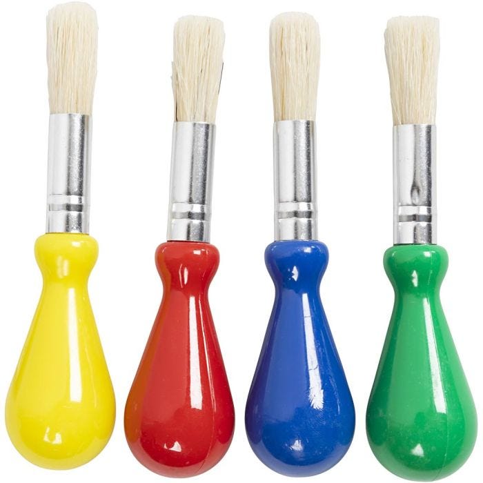 Kids Paint Brushes, L: 11,5 cm, W: 11 mm, dia. 13 mm, round, 4 pc/ 1 pack