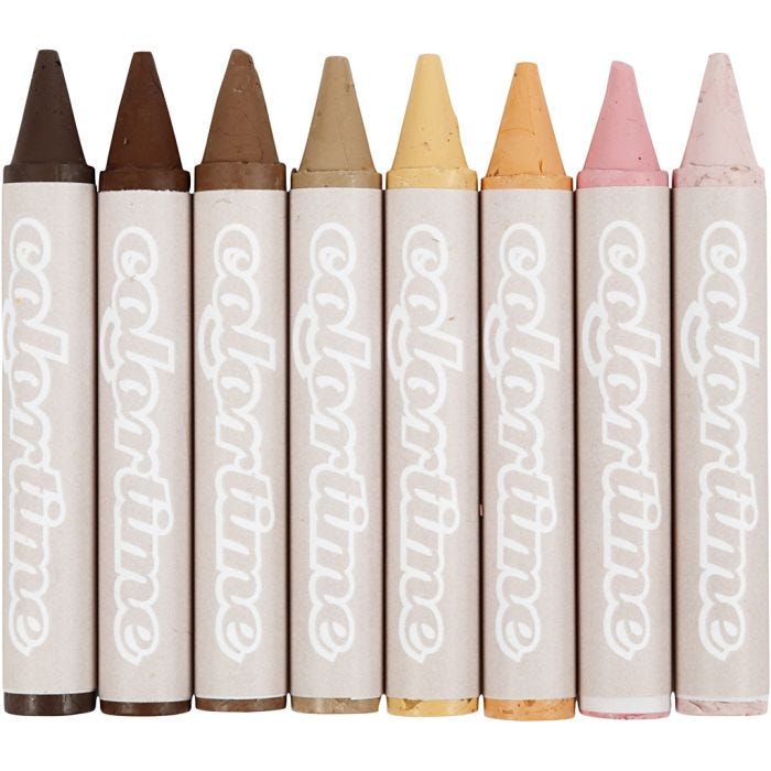 Wax Crayons, L: 10 cm, dia. 15 mm, skin colours, 8 pc/ 1 pack