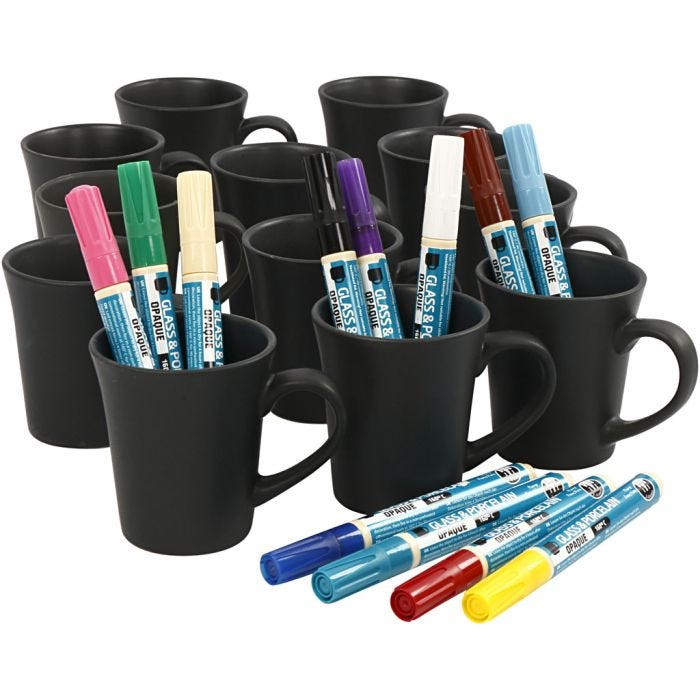 Black mugs painting, assorted colours, 36 pc, 1 set