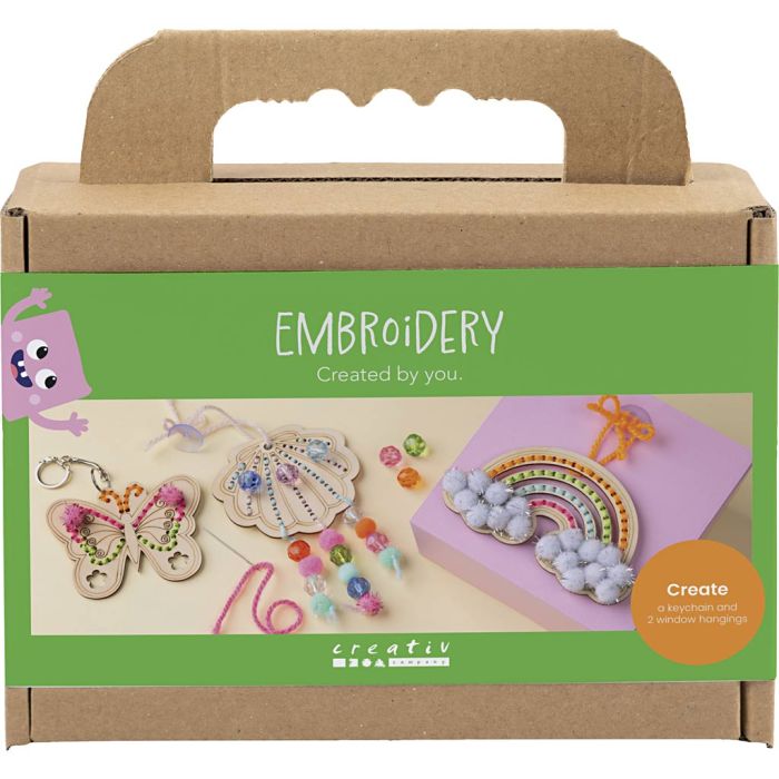 Mini Craft Kit Embroidery, Butterfly, shell, rainbow, assorted colours, 1 pack