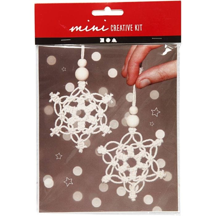 Mini Craft Kit, macramé snowflake, H: 10 cm, 1 pack