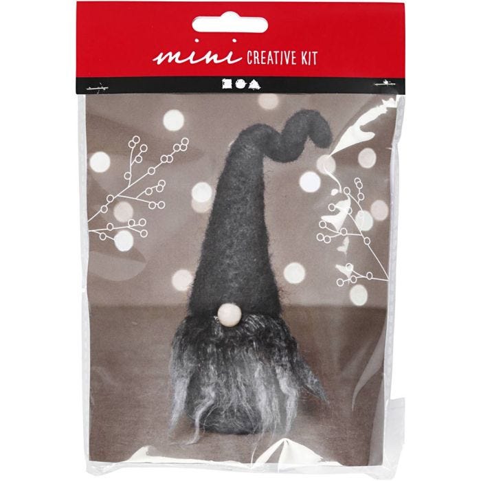 Mini Craft Kit, Christmas gnome, H: 13 cm, grey mixture, 1 pack