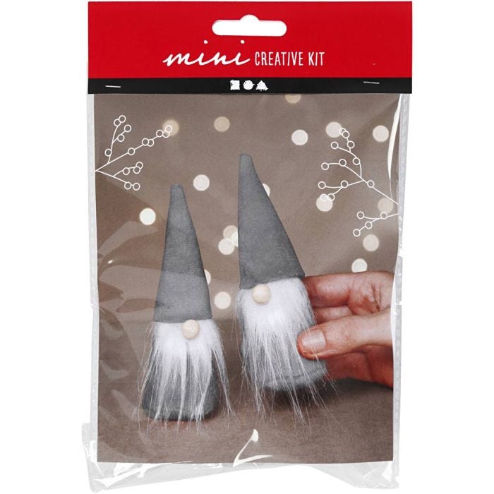 Mini Craft Kit, Scandinavian Santa gnomes, 12 cm, grey, 1 pack
