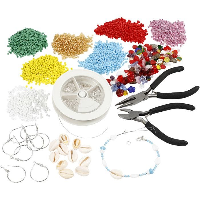 Creative kit – Jewellery making with rocaille seed beads, silver-plated, 1 set