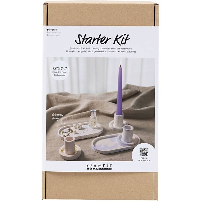 Starter Craft Kit Resin Casting, 3 candle holders and 2 trays, blue, light pink, white, 1 pack