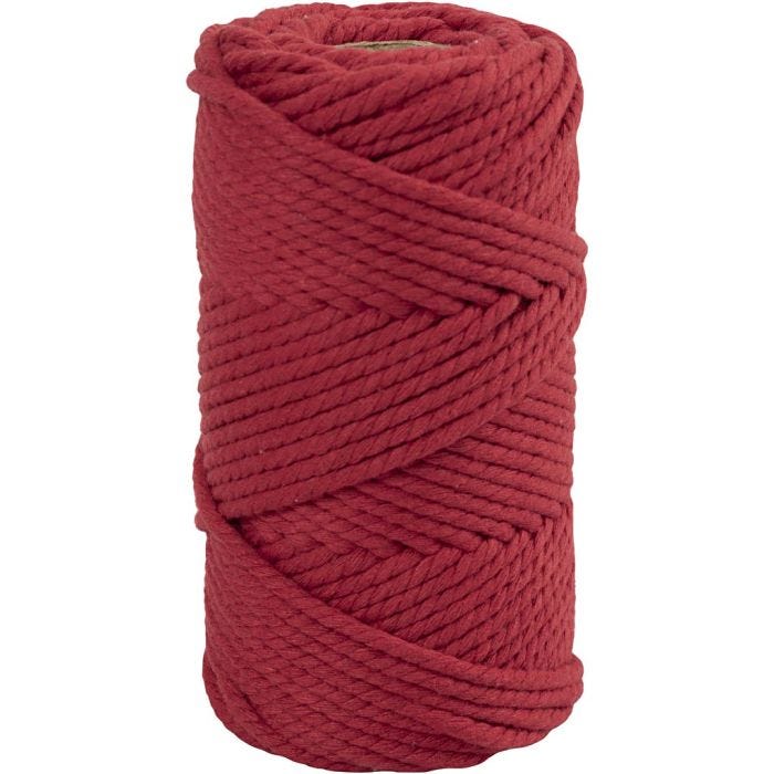Macramé cord, L: 55 M, dia. 4 mm, red, 330 g/ 1 roll