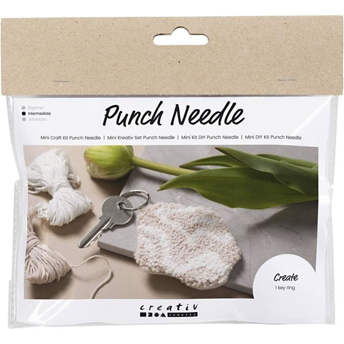Mini Craft Kit Punch Needle , Key Ring, beige, 1 pack