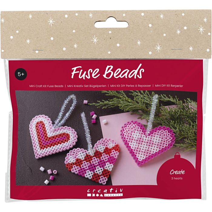Mini Craft Kit Fuse Beads, Christmas hearts, pink, light pink, primary red, white, 1 pack