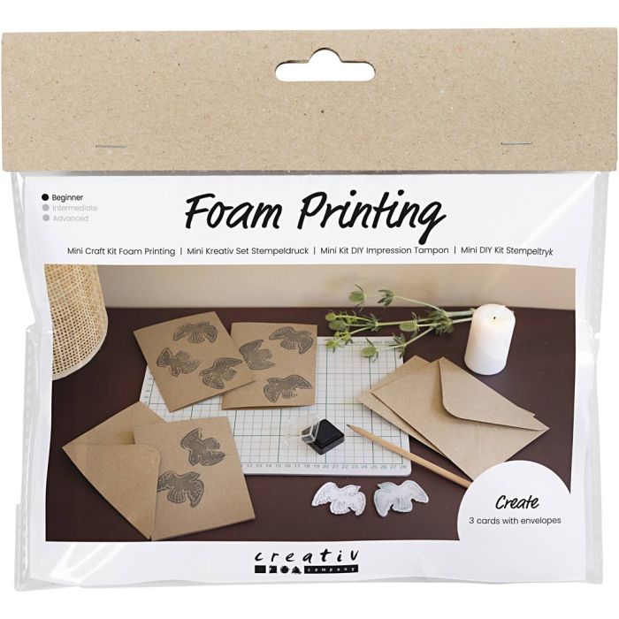 Mini Craft Kit Foam Printing, Card with doves, beige, 1 pack