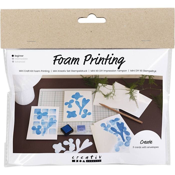 Mini Craft Kit Foam Printing, Card with design, white, off white, 1 pack