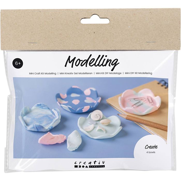 Mini Craft Kit Modelling, Bowls, pastel blue, light pink, 1 pack