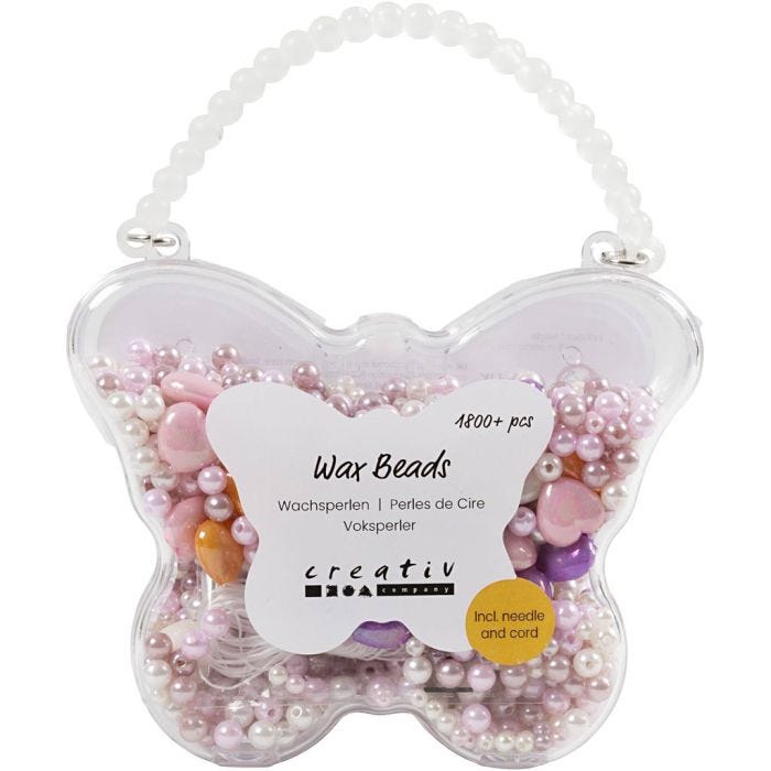 Wax Beads, hole size 1,3-2,5 mm, pastel orange, soft rose, light lilac, mother-of-pearl, 127 g, 1 pack