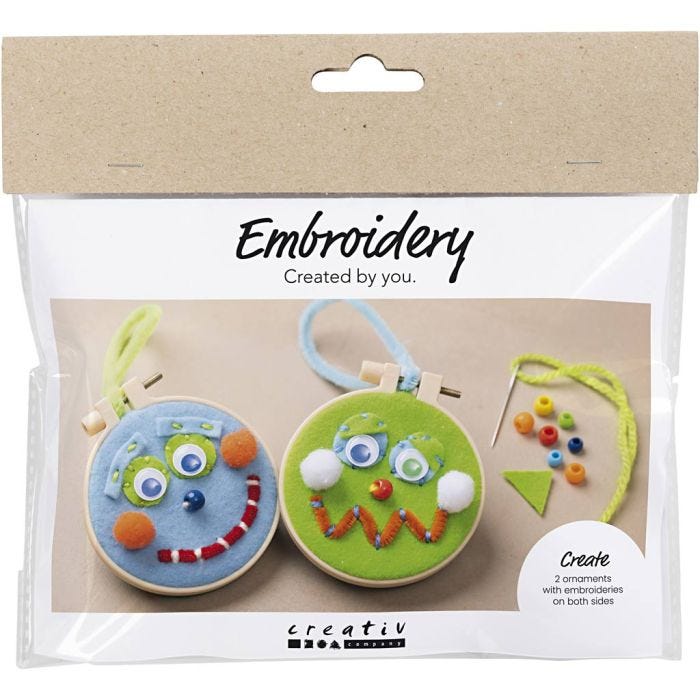 Mini Craft Kit Embroidery, Faces, blue, green, 1 pack