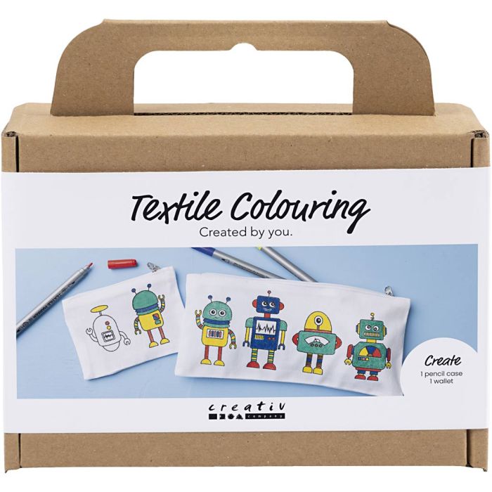 Mini Craft Kit Textile Colouring, Robot, primary colours, 1 pack