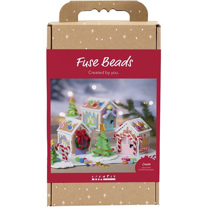 Craft Kit Fuse Beads, Christmas house, assorted colours, 1 pack