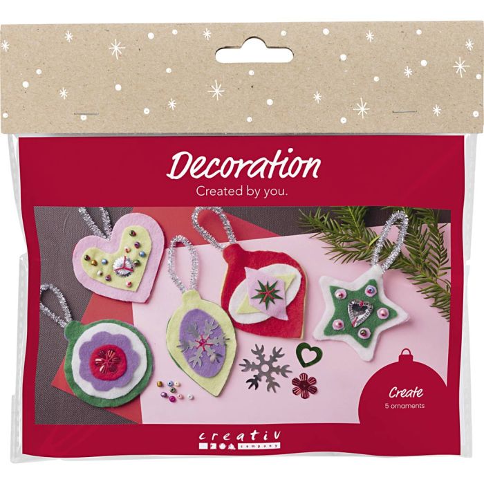Mini Craft Kit Decoration, Felt Christmas decorations, assorted colours, 1 pack