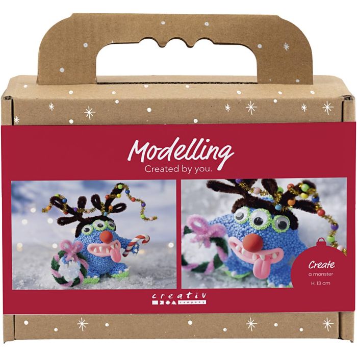 Mini Craft Kit Modelling, Reindeer monster, assorted colours, 1 pack