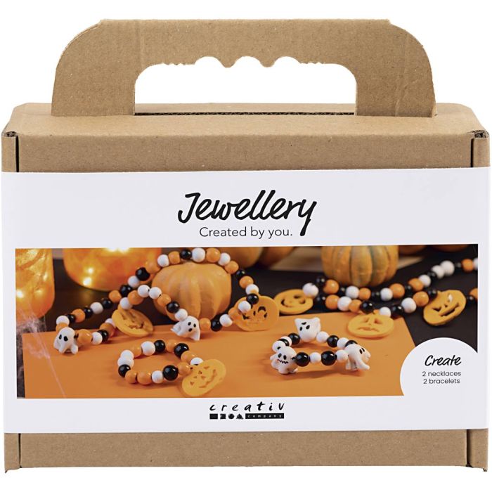 Mini Craft Kit Jewellery, Necklace and bracelet, halloween colours, 1 pack