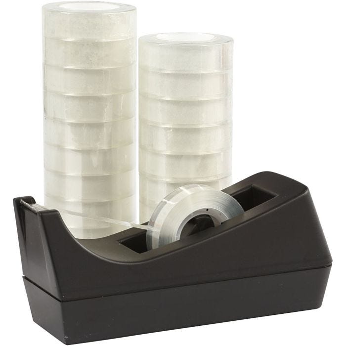Desk Tape Dispenser and Tape, W: 15 mm, 1 set