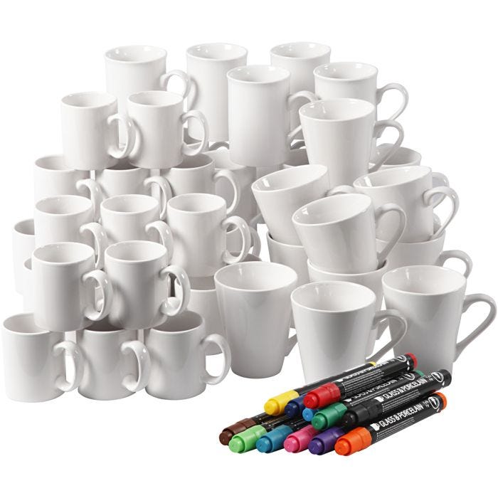 Porcelain 48 Mugs, 7-10 cm, white, 1 set