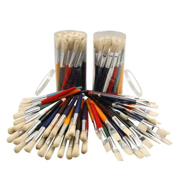 Kids Paint Brushes, round,flat, L: 19 cm, W: 15 mm, 60 pc/ 1 pack