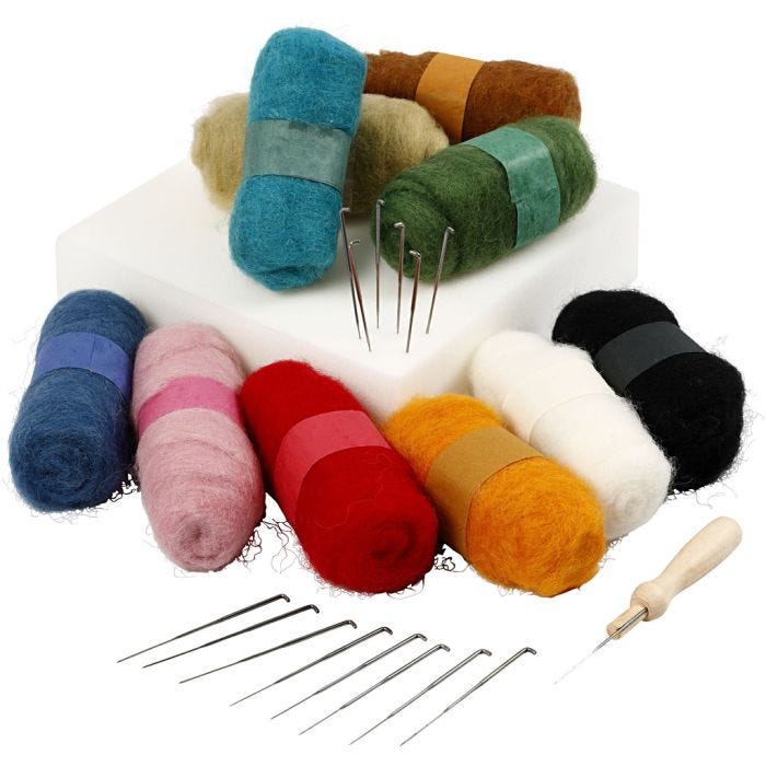 Needle Felting - Starter Kit, assorted colours, 1 set
