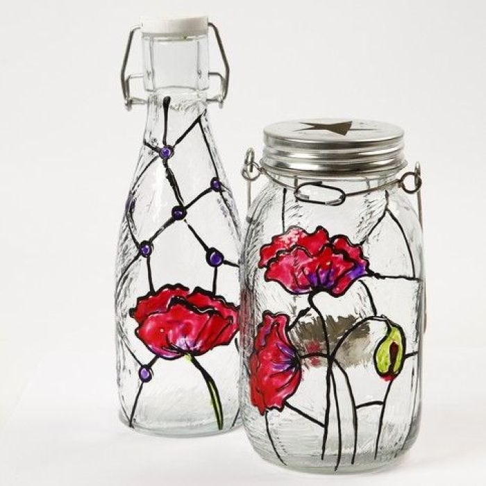 Glass Bottle and Lantern decorated in the Tiffany Style