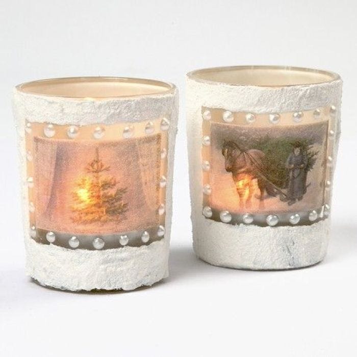 Candle Holders with 3D Snow Effect