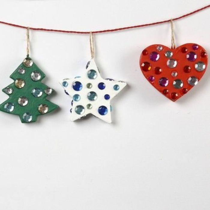 Papier-Mâché Christmas Decorations with Rhinestones