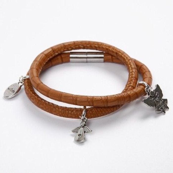 A Bracelet from Imitation Leather Cord with a Crocodile Pattern