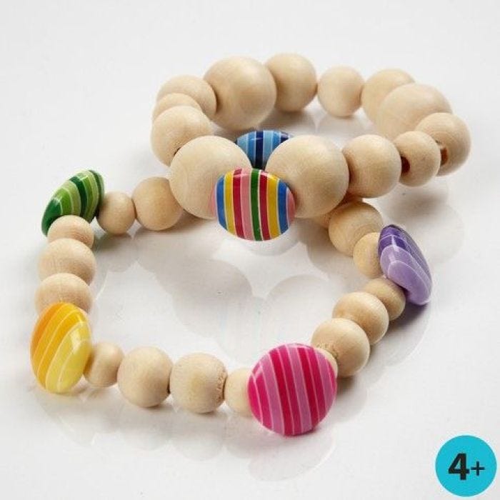 Bracelets with Wooden Beads and Plastic Buttons