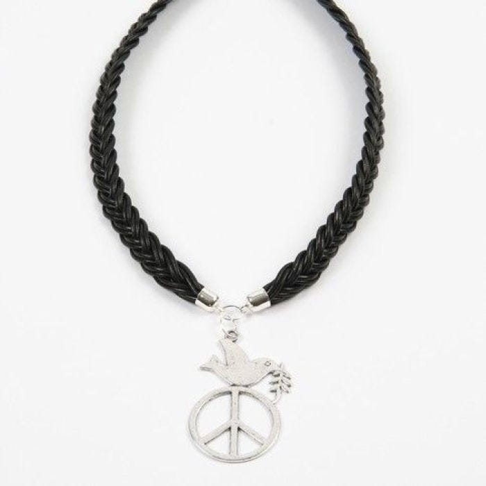 A Braided Leather Necklace with a Pendant