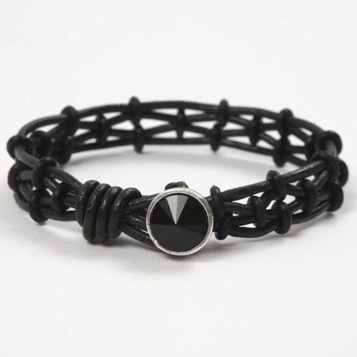 A Bracelet made from Leather Cords with Silicone Stop Rings