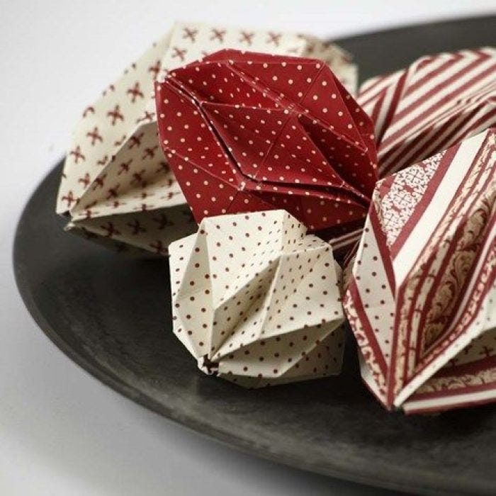 Origami Folded Baubles made from Copenhagen Design Paper