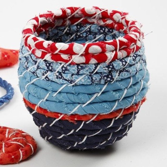 Coiled Basket Weaving with Organic Cotton Fabric