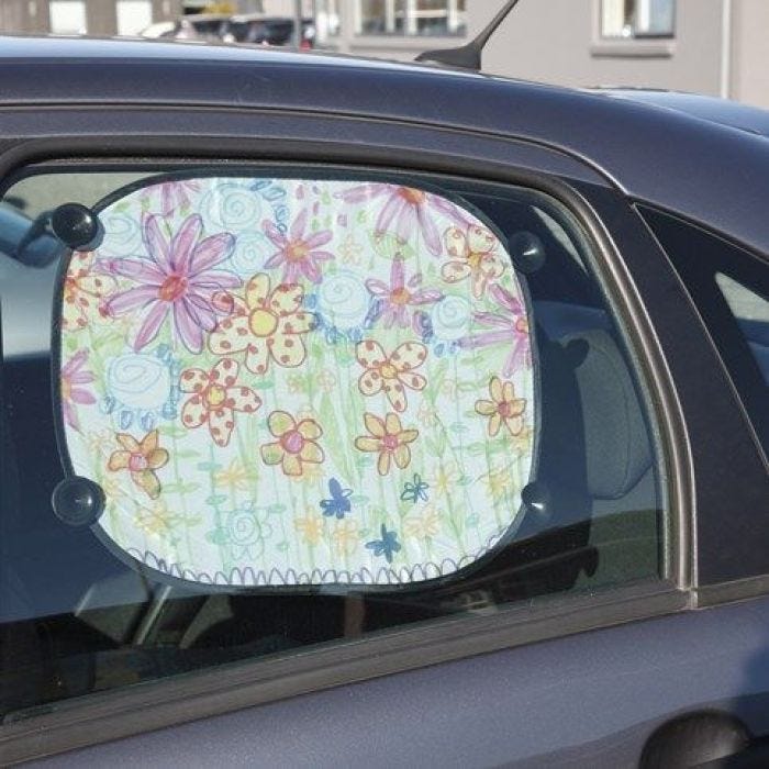 Car Sunshades decorated with a Field of Flowers drawn with Markers