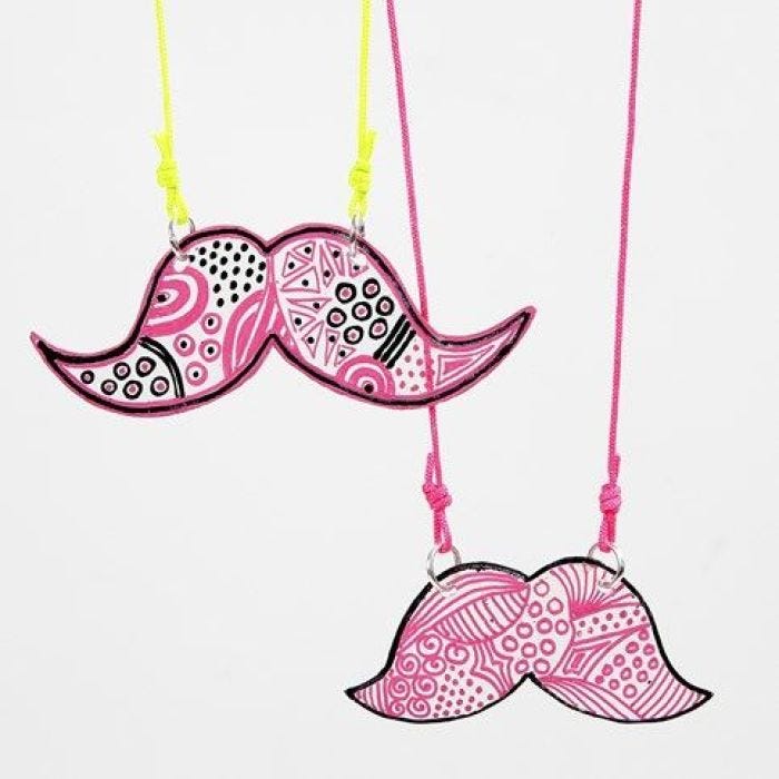 Moustache Jewellery Pendants from decorated Shrink Plastic Sheets