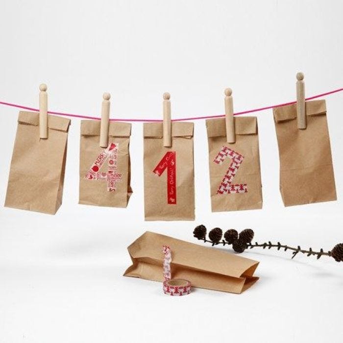 A Calendar made from Paper Bags with Masking Tape Numbers