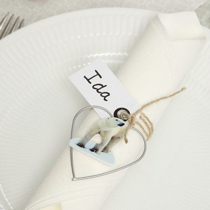 Place Cards with a Metal Heart and Wood Veneer Stickers