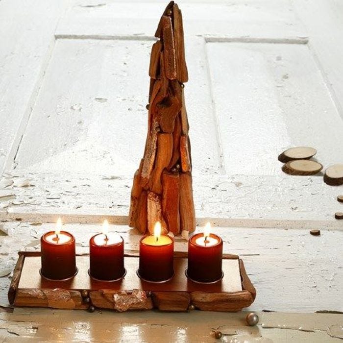 Papier-Mâché Cone & Tea Light Holder decorated with Driftwood