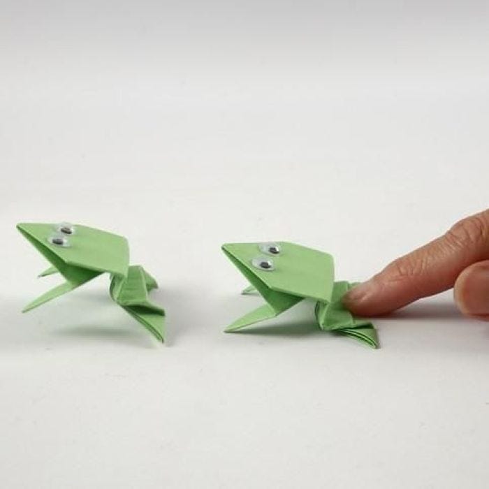 A Paper folded Frog with Wiggle Eyes