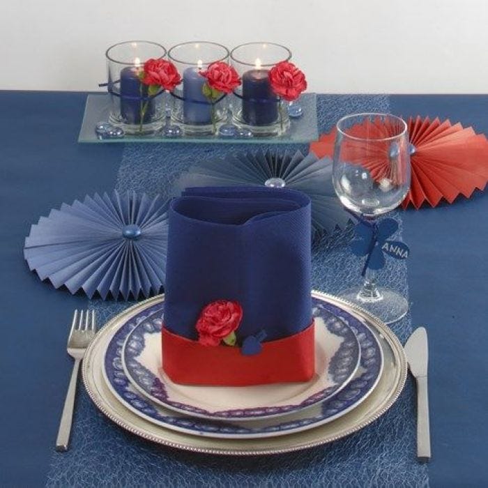 Blue Table Decorations with a Touch of red