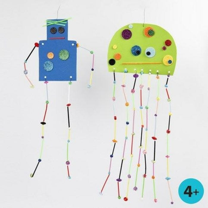 Foam Rubber Shapes with Limbs from Construction Straws & Beads