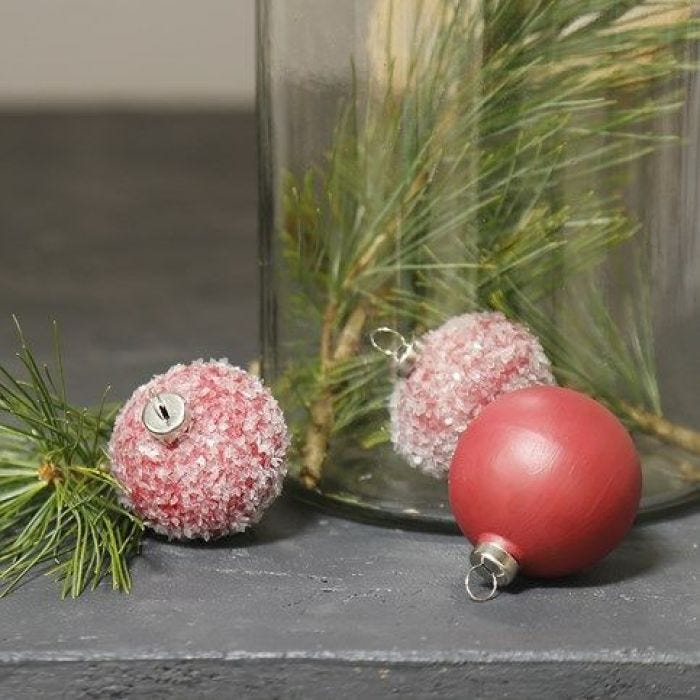 Terracotta Baubles, painted and decorated with Glitter