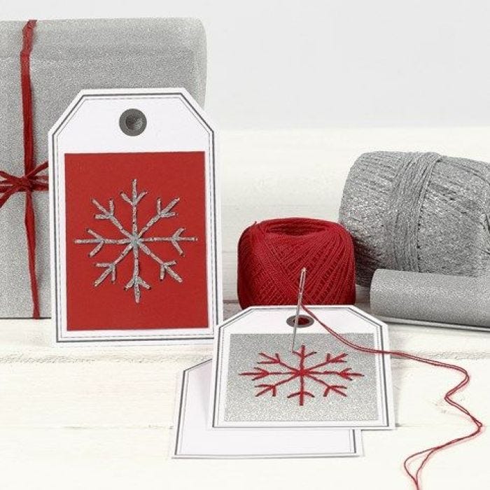 A Post Card as a Gift Tag with an embroidered Snowflake