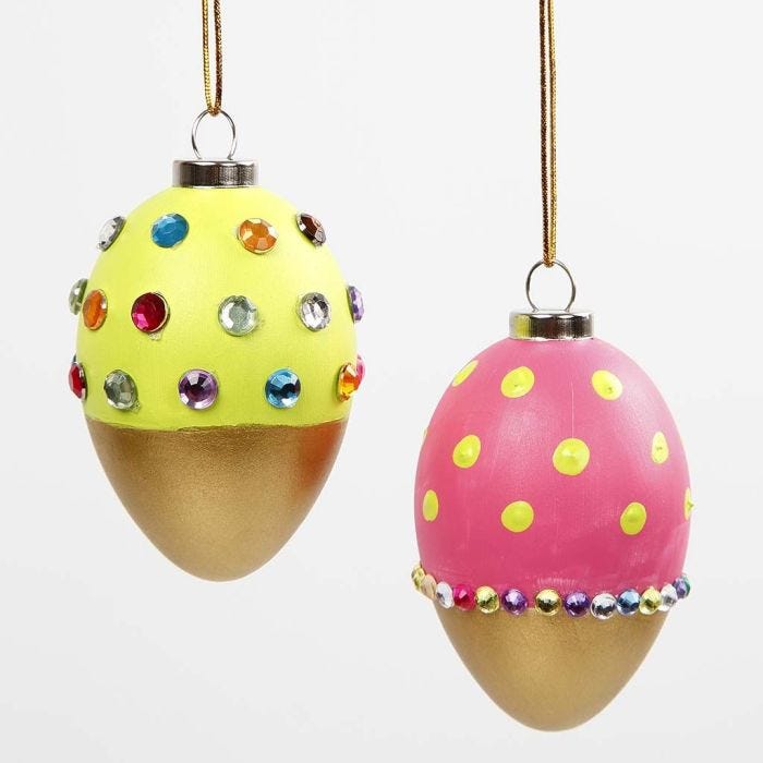 Painted Eggs with Gold, decorated with Rhinestones