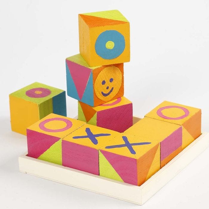 Wooden Cubes painted like the 'Noughts and Crosses' Game